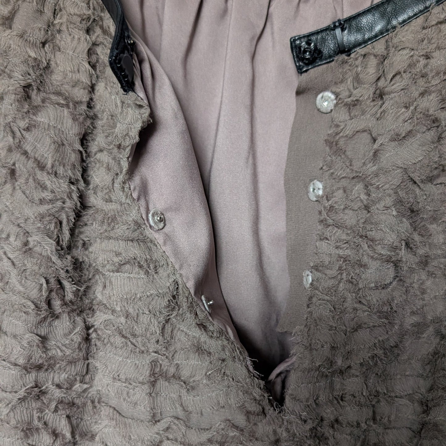 100% silk and 100% leather Taupe Brown A Line Skirt Textured Mini Skirt
