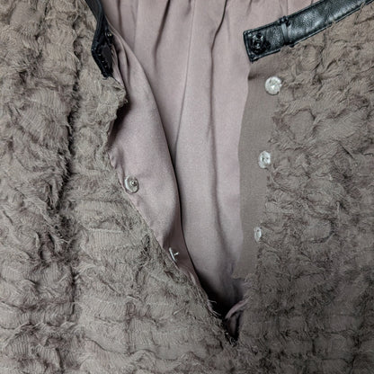 100% silk and 100% leather Taupe Brown A Line Skirt Textured Mini Skirt