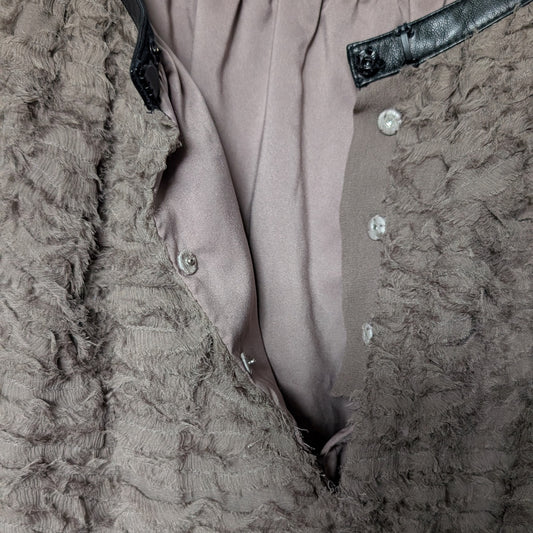 100% Silk & Leather Taupe Brown A-Line Mini Skirt Robert Rodriguez | S
