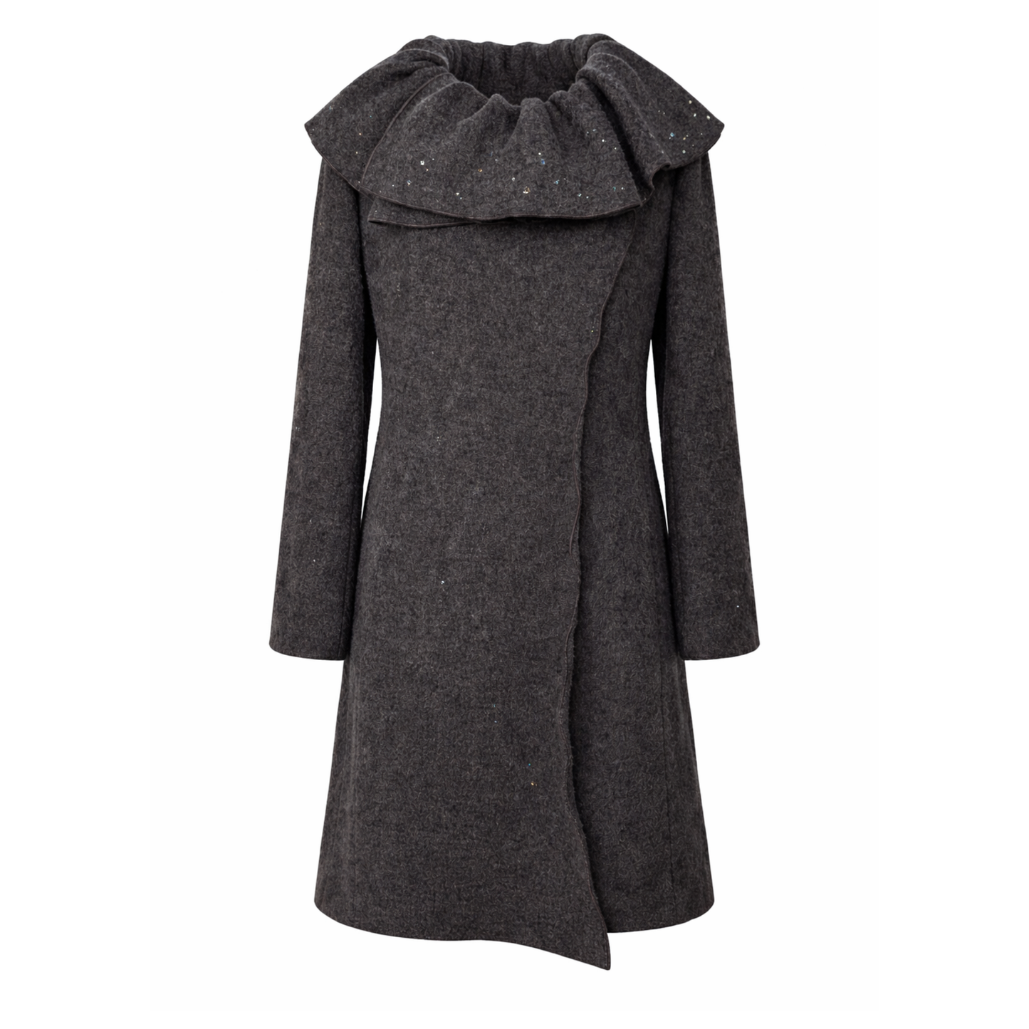 Upcycled Charcoal Wool Coat with Austrian Crystal Raindrop Embellishment
