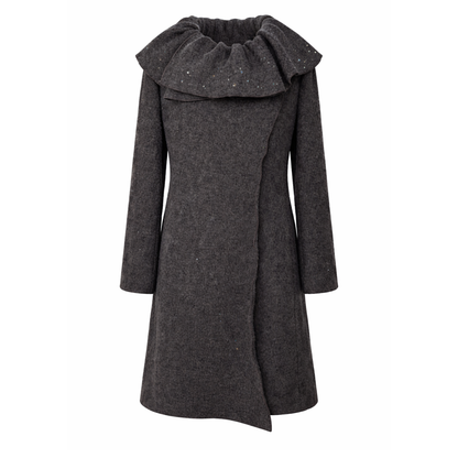 Upcycled Charcoal Wool Coat with Austrian Crystal Raindrop Embellishment