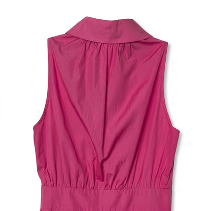 100% Cotton NWT Max Mara Studio Hot Pink Fuchsia Sleeveless A-Line Midi Dress | ADEPTO SS24