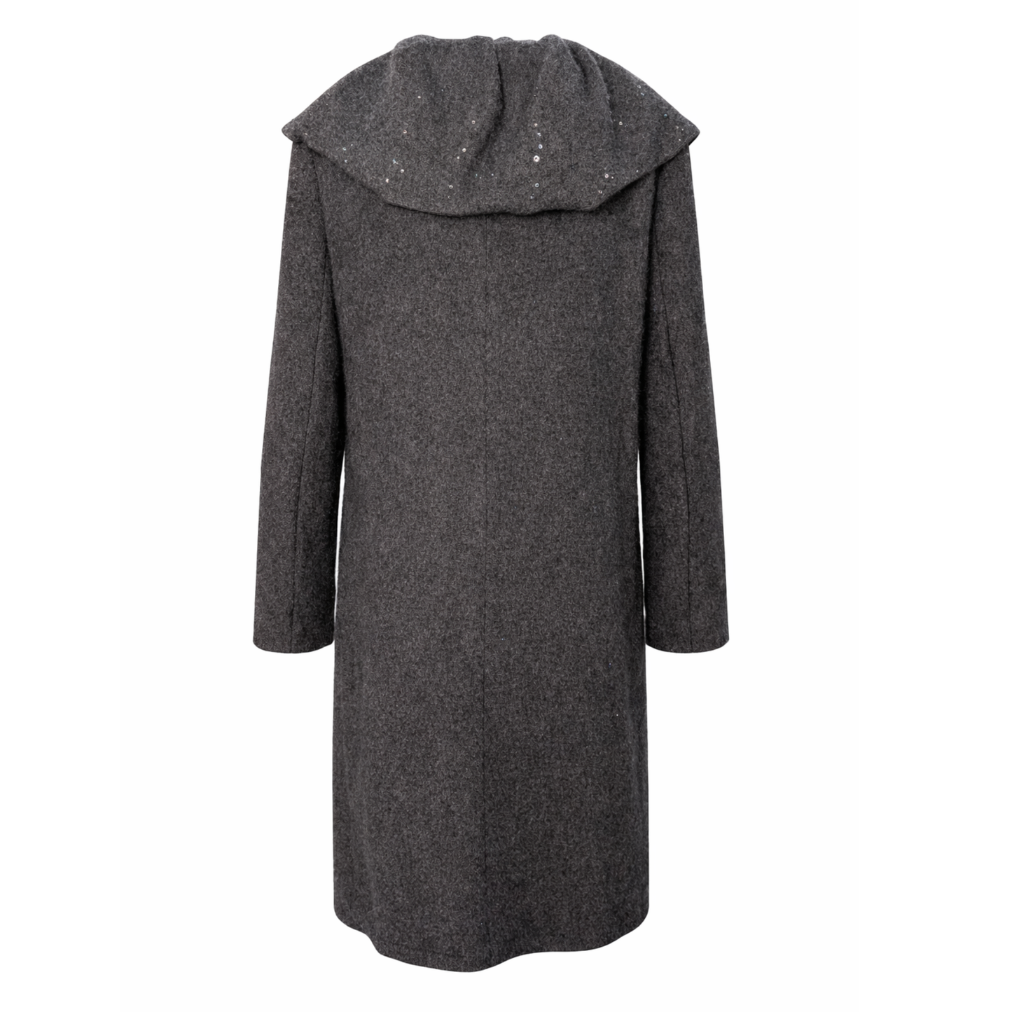 Upcycled Charcoal Wool Coat with Austrian Crystal Raindrop Embellishment