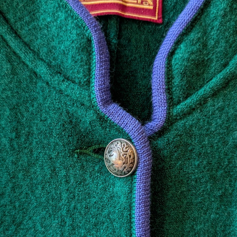 100% Virgin Boiled Green Wool Jacket Blue Trim Austrian Style