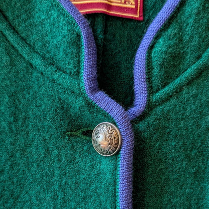100% Virgin Boiled Green Wool Jacket Blue Trim Austrian Style