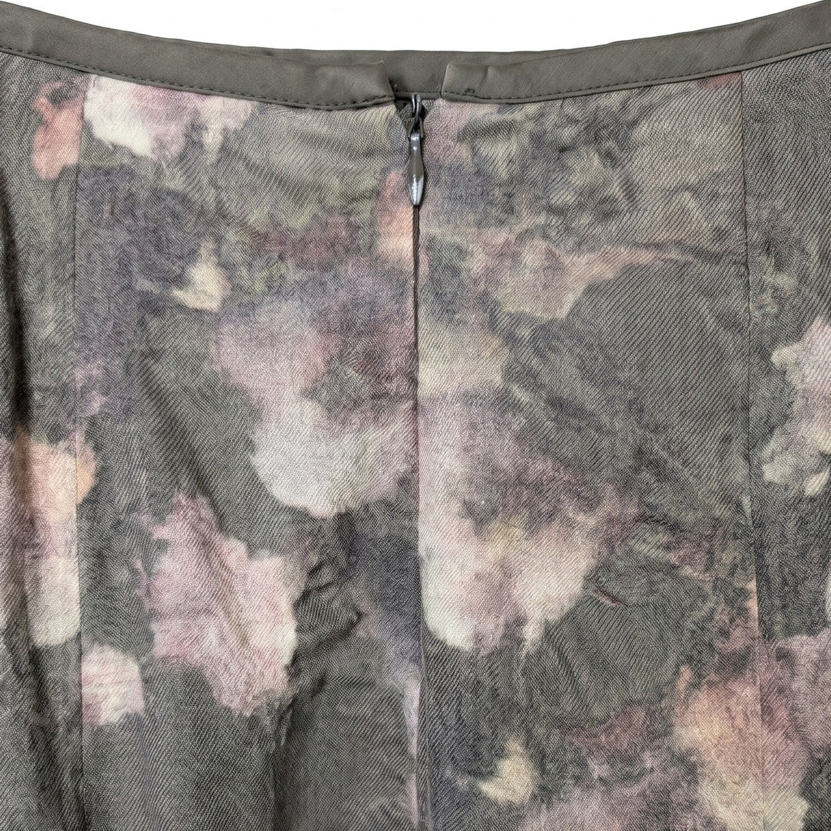 DKNY 100% Wool Floral Midi Skirt Size 12 Gray Pink Pleated A-Line