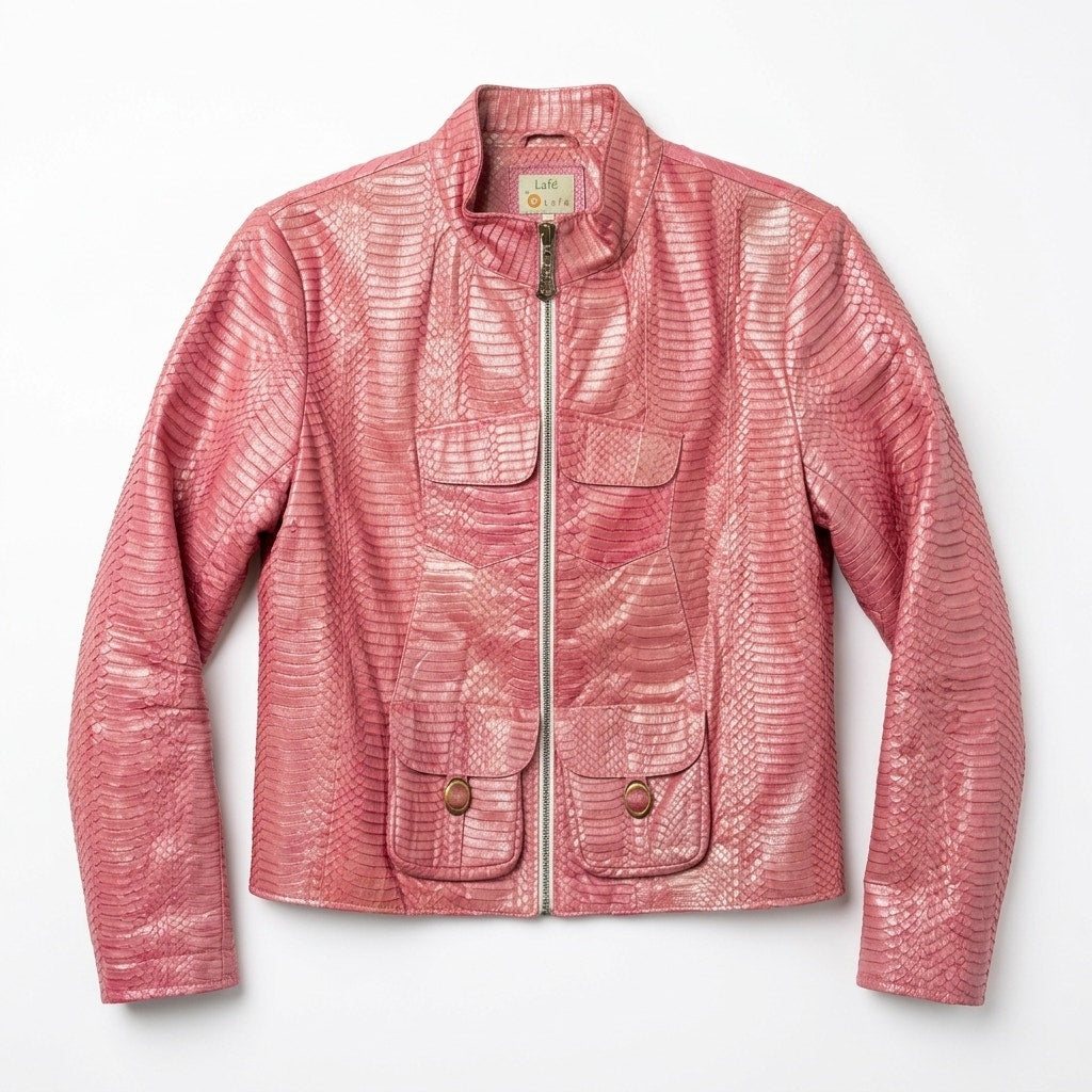 Biern Pearlescent Pink 100% Genuine Python Moto Style Jacket
