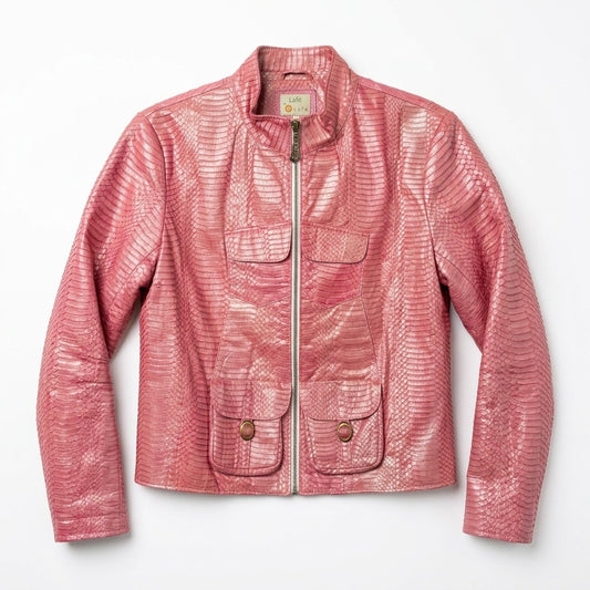 Biern Pearlescent Pink 100% Genuine Python Moto Style Jacket