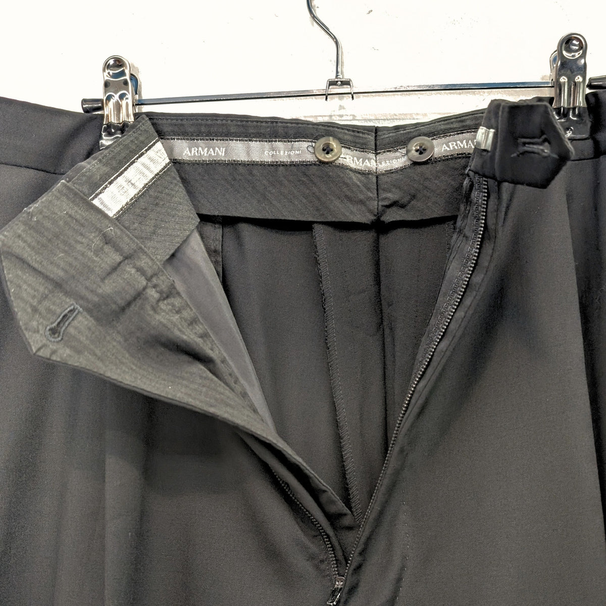 Armani Collezioni Black Wool Smoking Suit - Size 48L