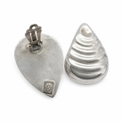 Vintage Taxco Mexico 925 Sterling Silver Clip-On Statement Earrings Large Modernist Teardrop