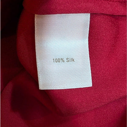 100% Silk Cherry Red Caslon Button-Down Blouse | Flared Bell Cuffs