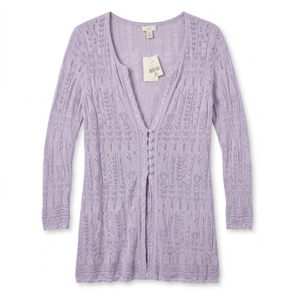 NWT 100% Silk Crochet J. Jill Lavender Lace Silk Open-Front Duster Cardigan |