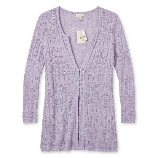 NWT 100% Silk Lavender Lace Crochet Open-Front Duster Cardigan J. Jill | S