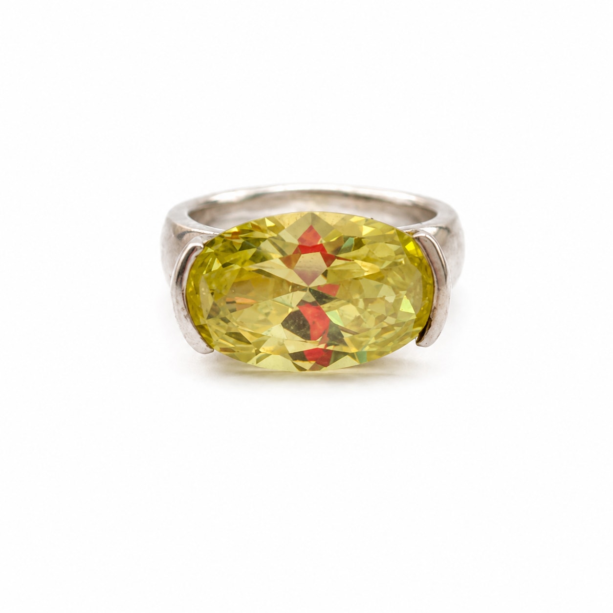 925 Stacking Sterling Silver Man Made Lemon Quartz Rings Set Size 7 & 7.5 Yellow Quartz  Silver Pair