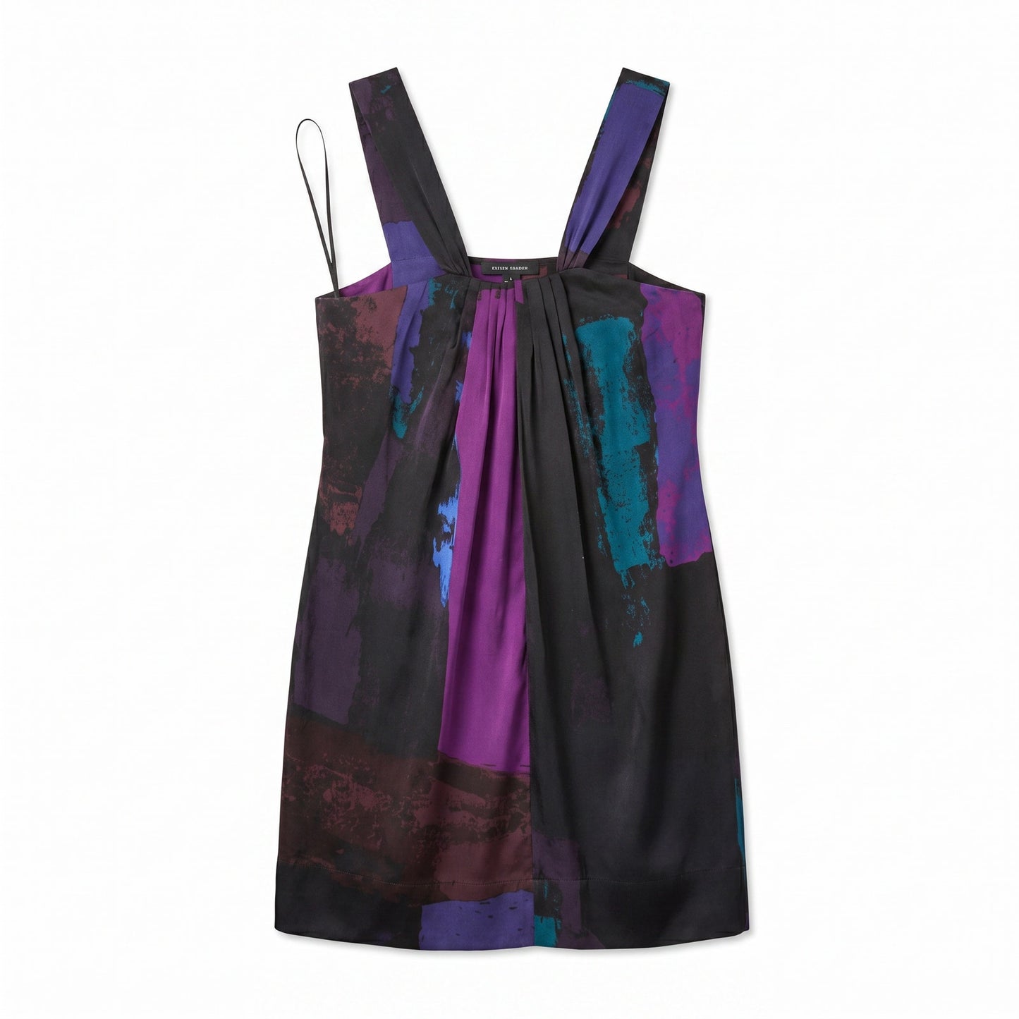 Banana Republic 92% Silk Watercolor Abstract Draped Mini Dress | Black Purple Teal