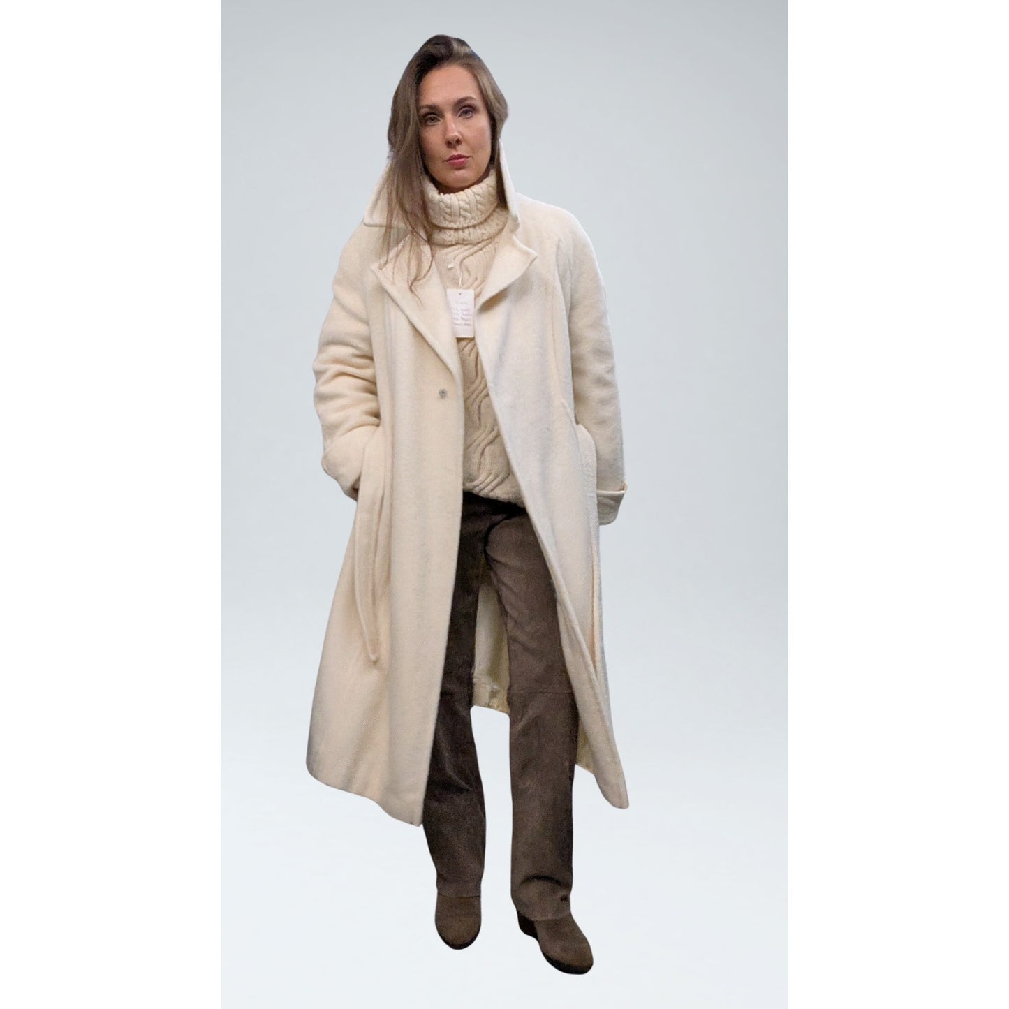 Vintage Windermere Cream Wool A-Line Coat with Detachable Fox Fur Collar