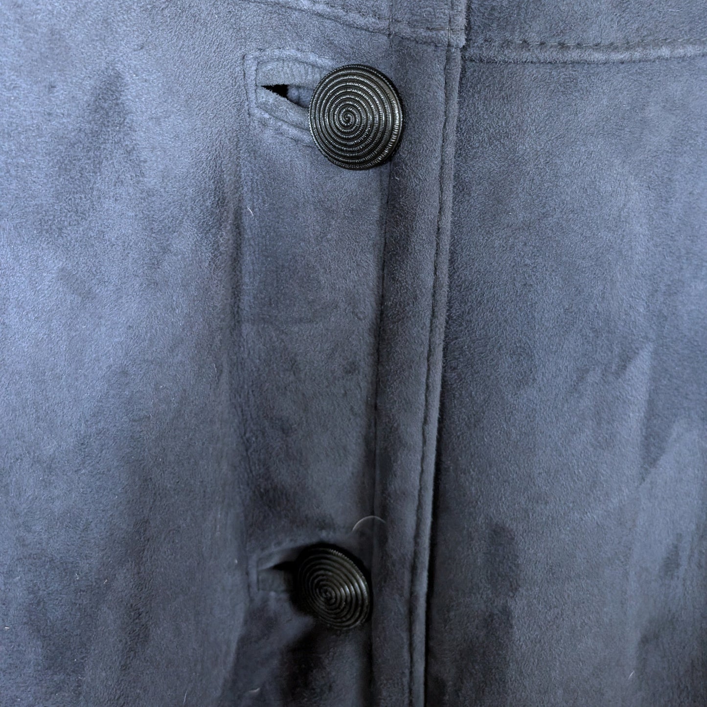 Vintage Sawyer of Napa 100% Shearling Suede Coat Navy Blue Sheepskin