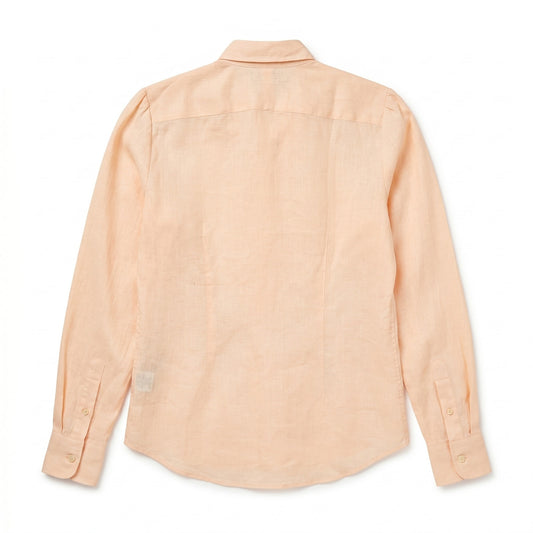 100% Linen Blush Peach Ruffle-Front Blouse Ralph Lauren | M