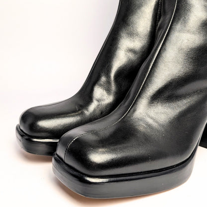 Rag & Bone Black Leather Platform Block Heel Boots Square Toe