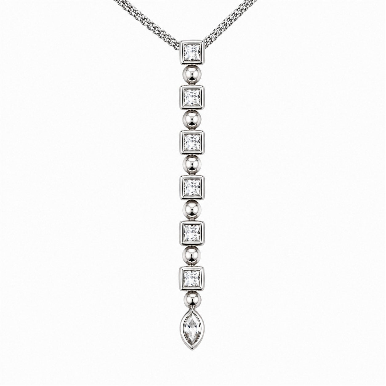 925 Italian Sterling Silver CZ Drop Necklace 925 Italy Cubic Zirconia Y Necklace
