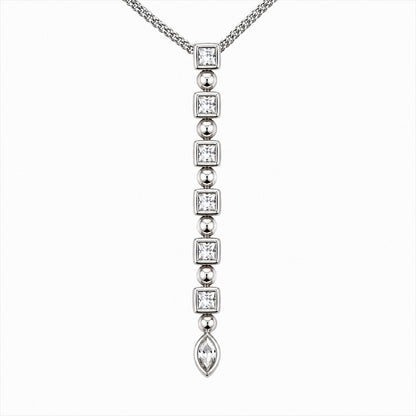 925 Italian Sterling Silver CZ Drop Necklace 925 Italy Cubic Zirconia Y Necklace