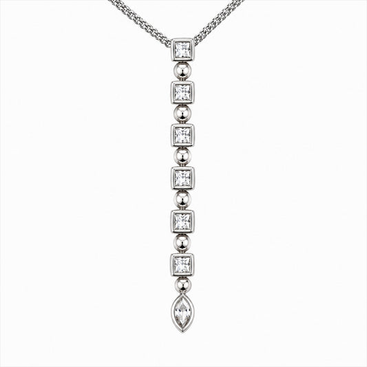 925 Italian Sterling Silver CZ Drop Necklace 925 Italy Cubic Zirconia Y Necklace