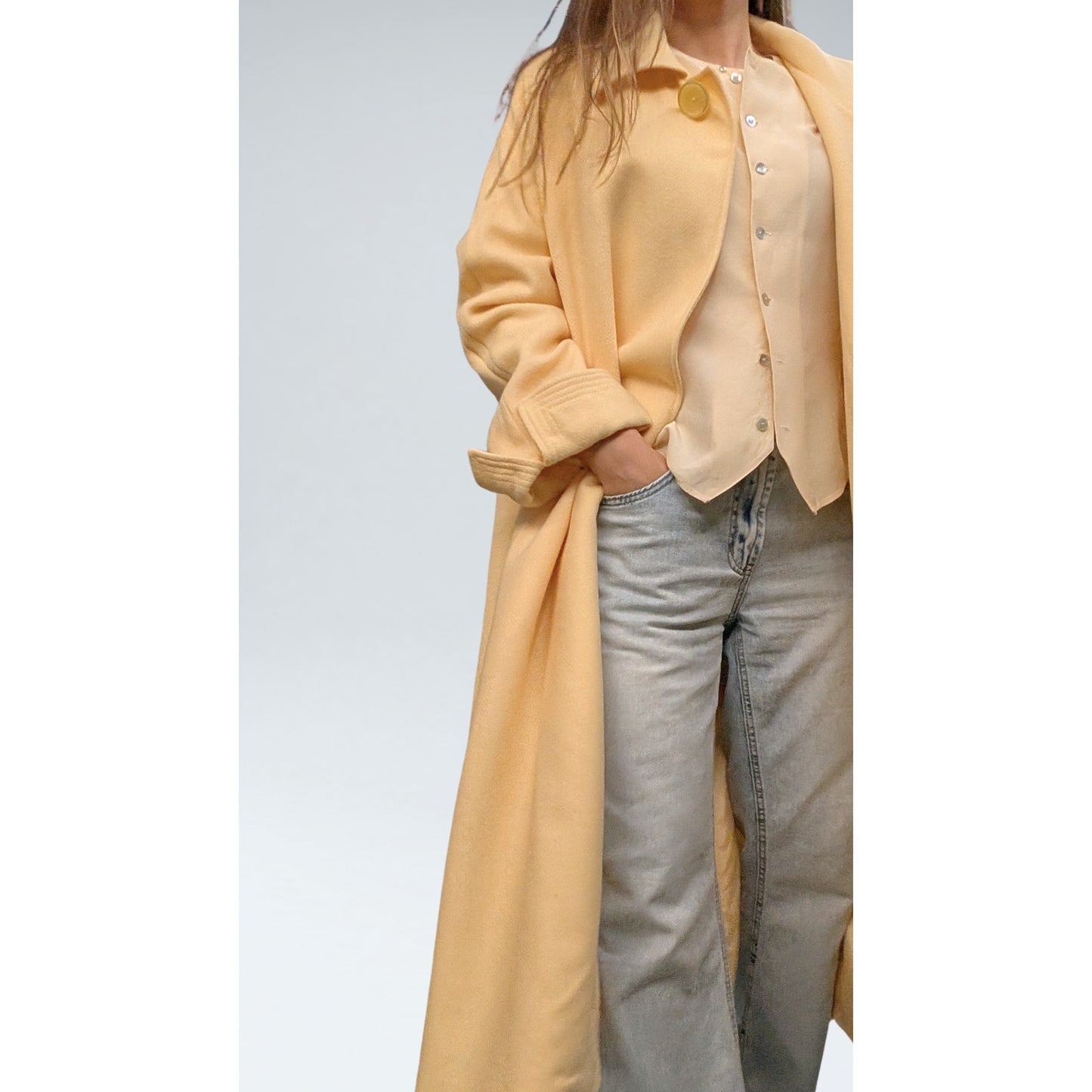 Vintage Butter Yellow One Button Wool Coat