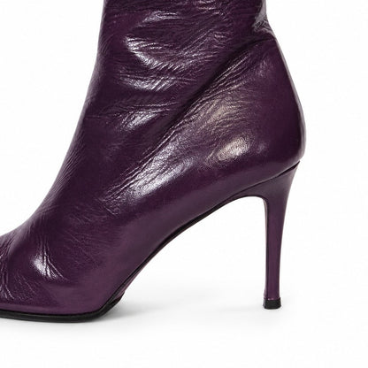 100% Genuine Leather Jill Stuart Italy Plum Purple Leather Knee High Boots Size 8 Pointed Toe Stiletto
