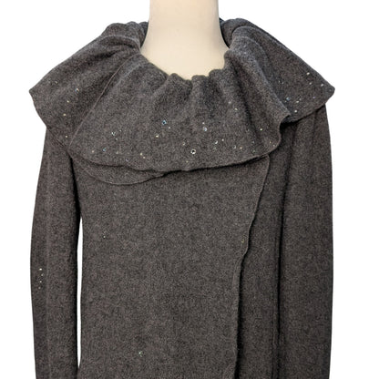 Upcycled Charcoal Wool Coat with Austrian Crystal Raindrop Embellishment