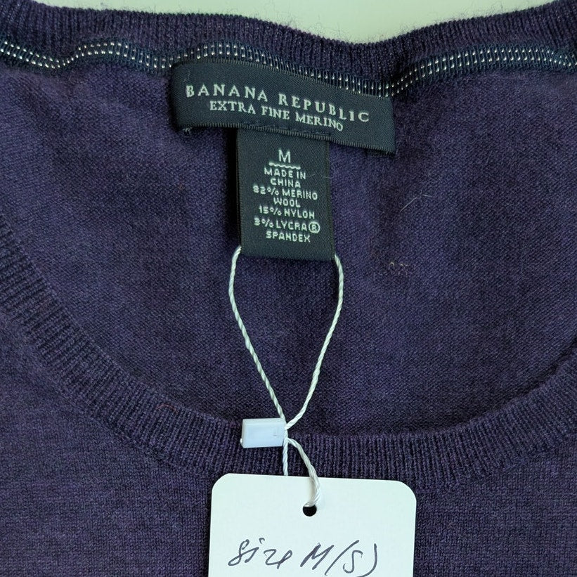 Banana Republic Extra Fine Merino Wool Crew Neck Sweater, Purple, Size M