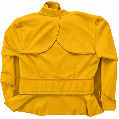 bebe Mustard Yellow Fit and Flare Trench Coat Belted Double Breasted XS