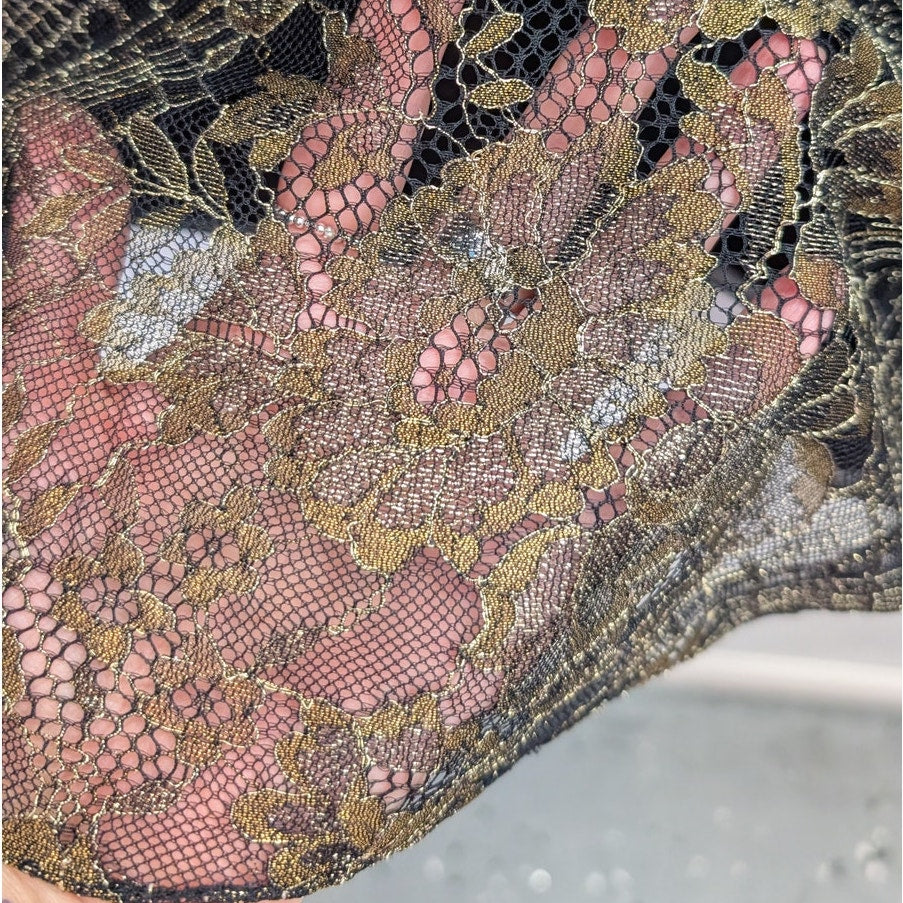 Marchesa Notte Black Gold Lace Sheath Cocktail Dress