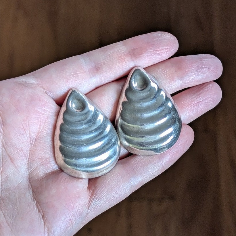 Vintage Taxco Mexico 925 Sterling Silver Clip-On Statement Earrings Large Modernist Teardrop