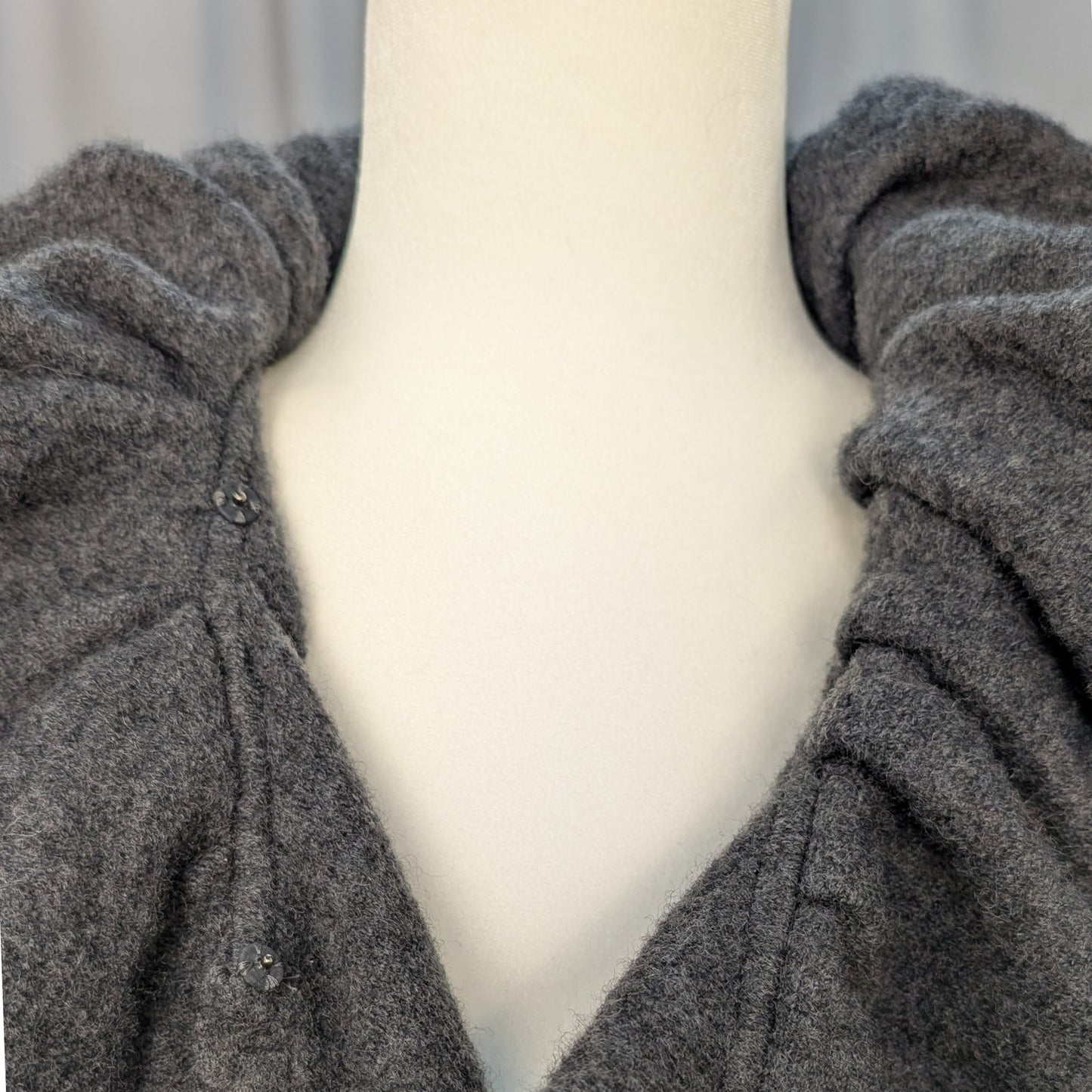 Upcycled Charcoal Wool Coat with Austrian Crystal Raindrop Embellishment