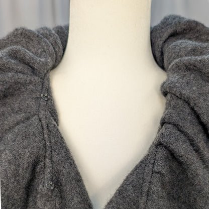 Upcycled Charcoal Wool Coat with Austrian Crystal Raindrop Embellishment