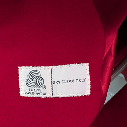 Vintage Raspberry Red Wool Double-Breasted Coat with Black Velvet Collar