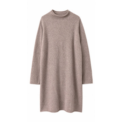 Magaschoni 100% Cashmere Mock Neck Sweater Dress, Taupe Beige, Size XL