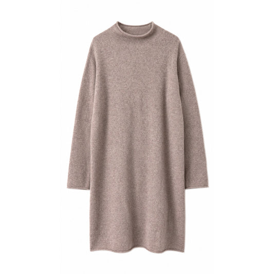 Magaschoni 100% Cashmere Mock Neck Sweater Dress, Taupe Beige, Size XL