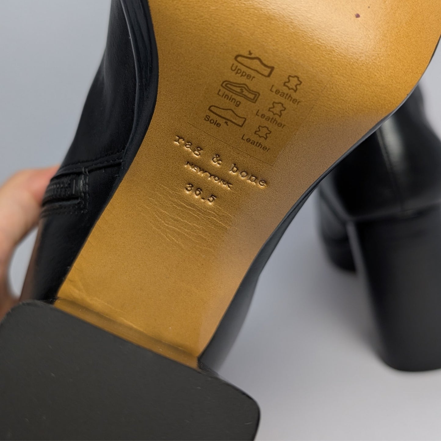 Rag & Bone Black Leather Platform Block Heel Boots Square Toe