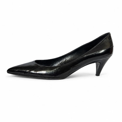 100% Genuine Eel Skin Saint Laurent Paris Black Kitten Heel Pumps Size 38.5 / US 8