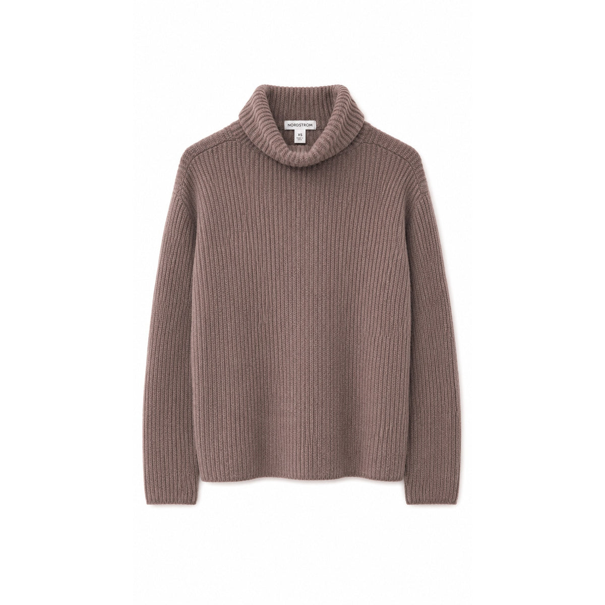 Nordstrom Wool Cashmere Blend Ribbed Turtleneck Sweater, Taupe, Size XS