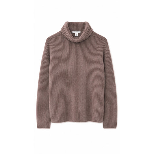Nordstrom Wool Cashmere Blend Ribbed Turtleneck Sweater, Taupe, Size XS