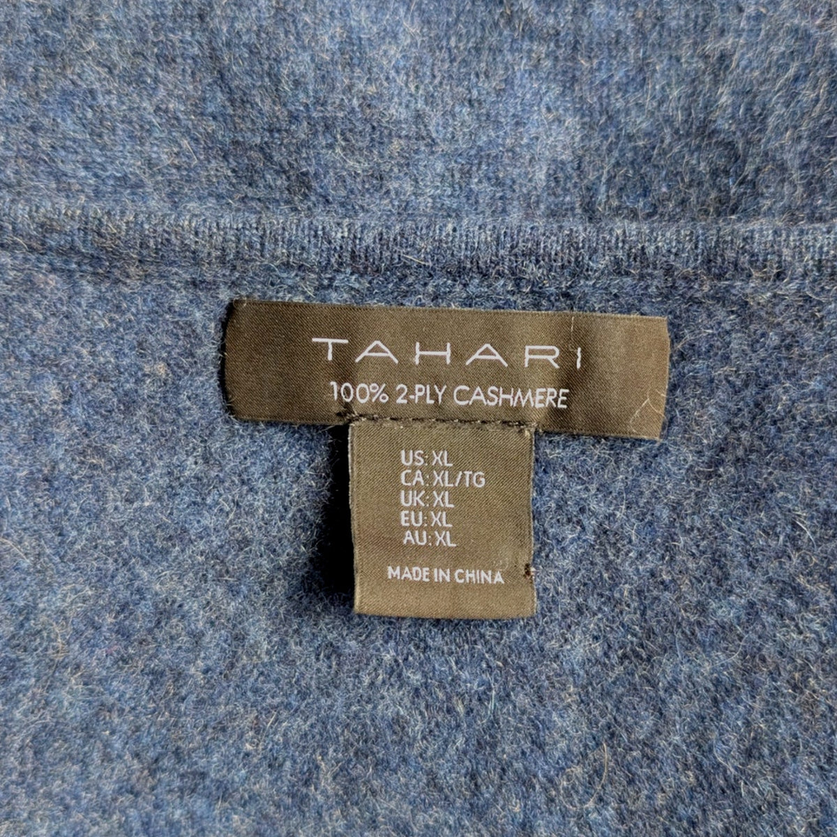 Tahari 100% 2-Ply Cashmere Dolman Sleeve Sweater, Heather Blue, Size XL