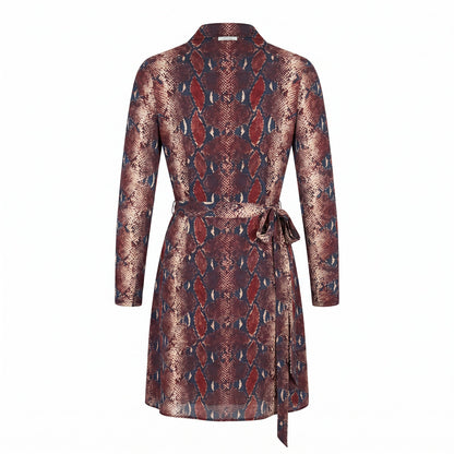 100% Silk DVF Diane Von Furstenberg Python Snake Print Wrap Dress in Burgundy