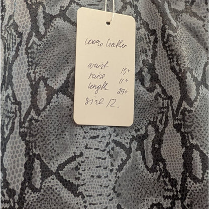 Snakeskin Print Genuine Leather Pants Gray Black Python Straight Leg Size 12