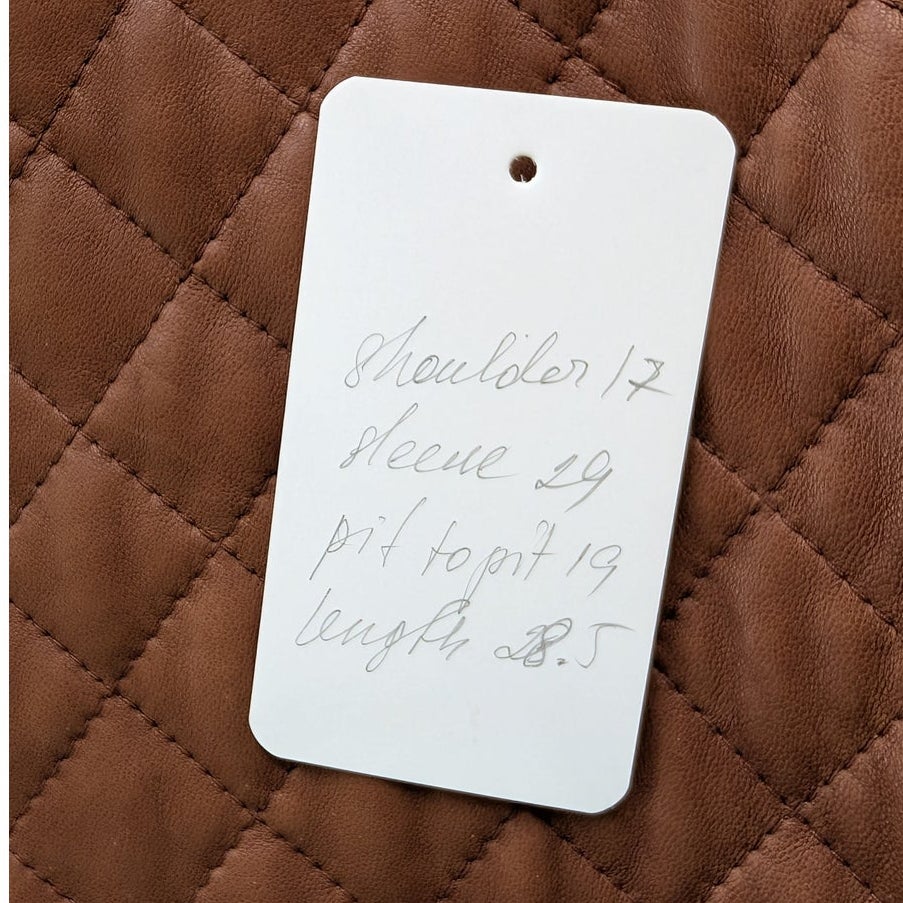 Dana Buchman Cognac Brown Quilted Genuine Leather Jacket Snap Front Size S