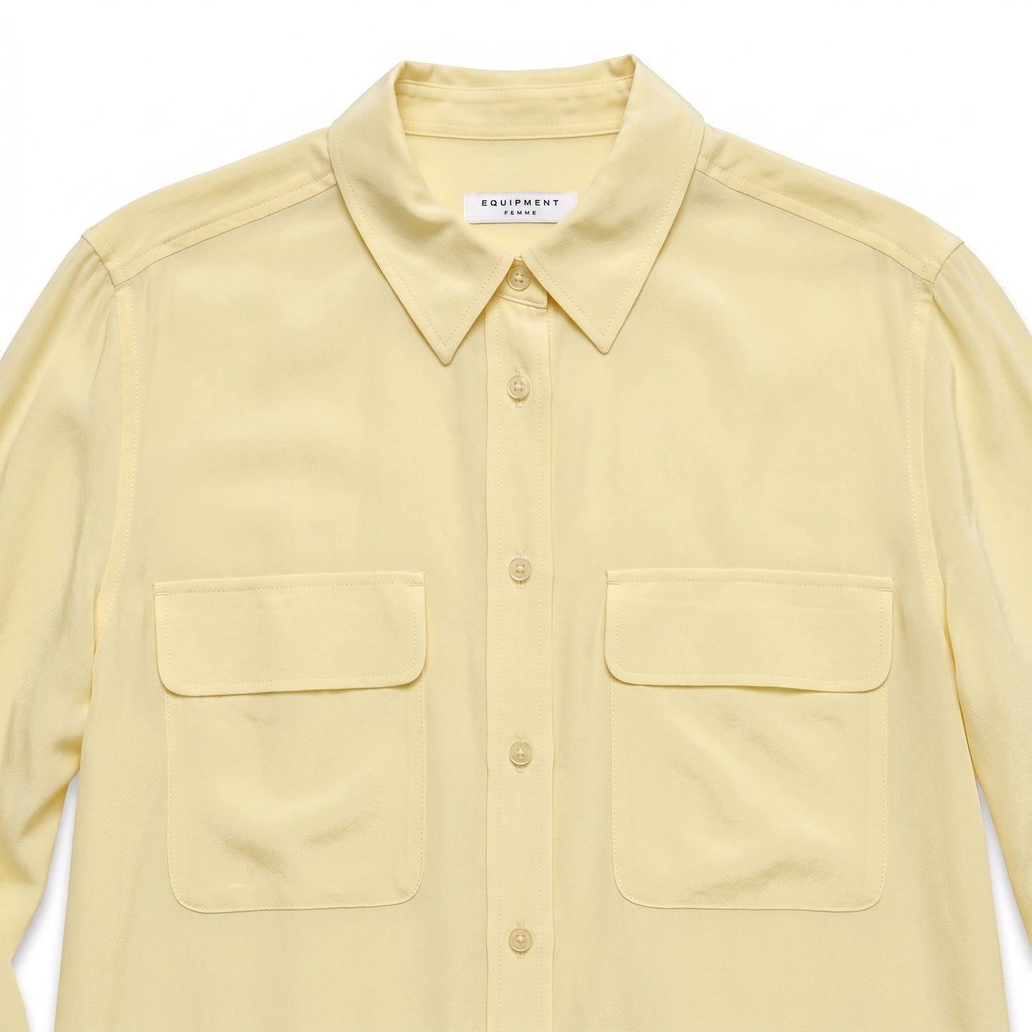 100% Silk Equipment Femme Fresh Yellow Silk Blouse Signature Dual Pocket Button-Down