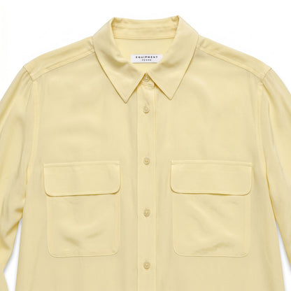 100% Silk Equipment Femme Fresh Yellow Silk Blouse Signature Dual Pocket Button-Down