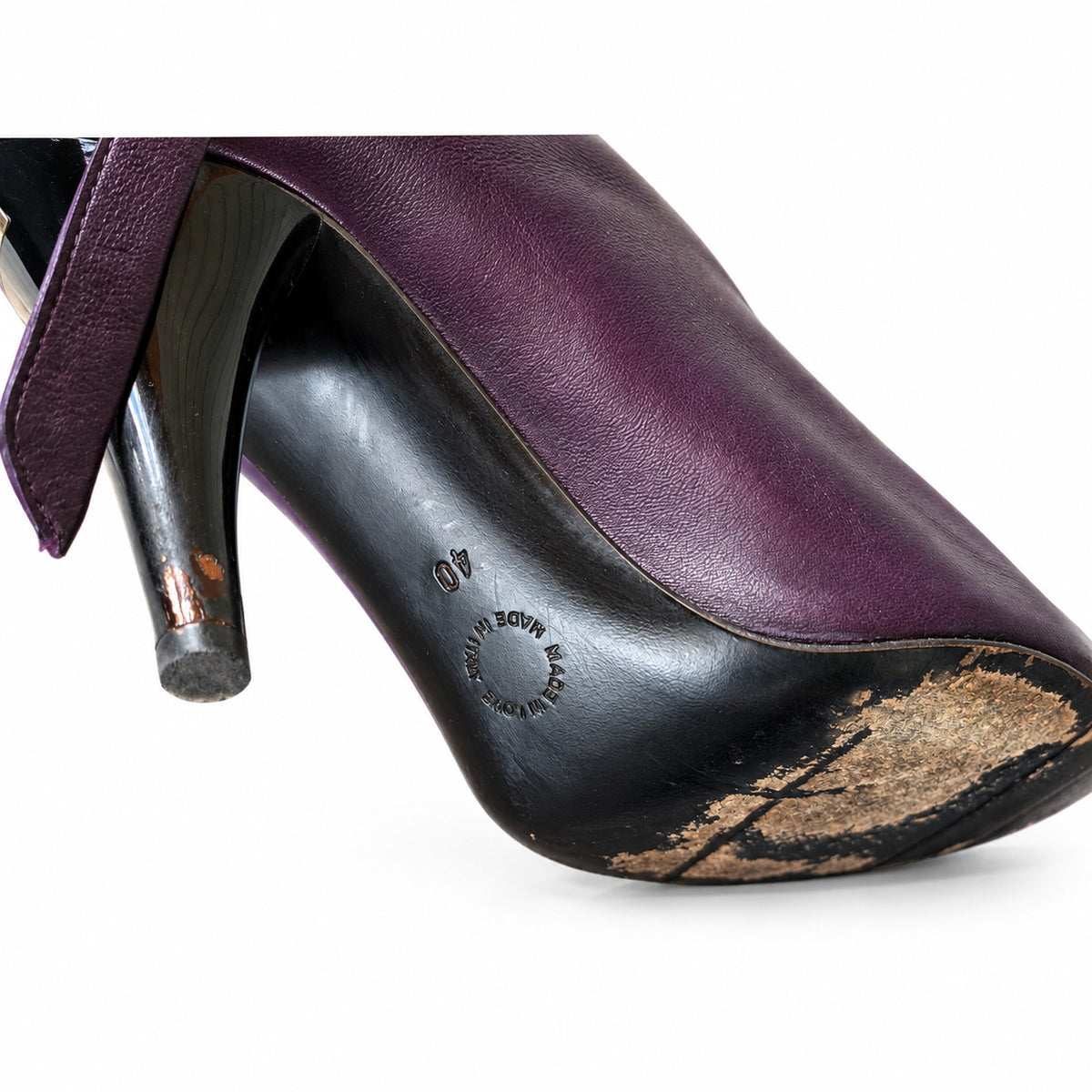 Vintage Purple Genuine Leather Slouch Ankle Boots Gold Toe Cap Wrap Tie EU 40