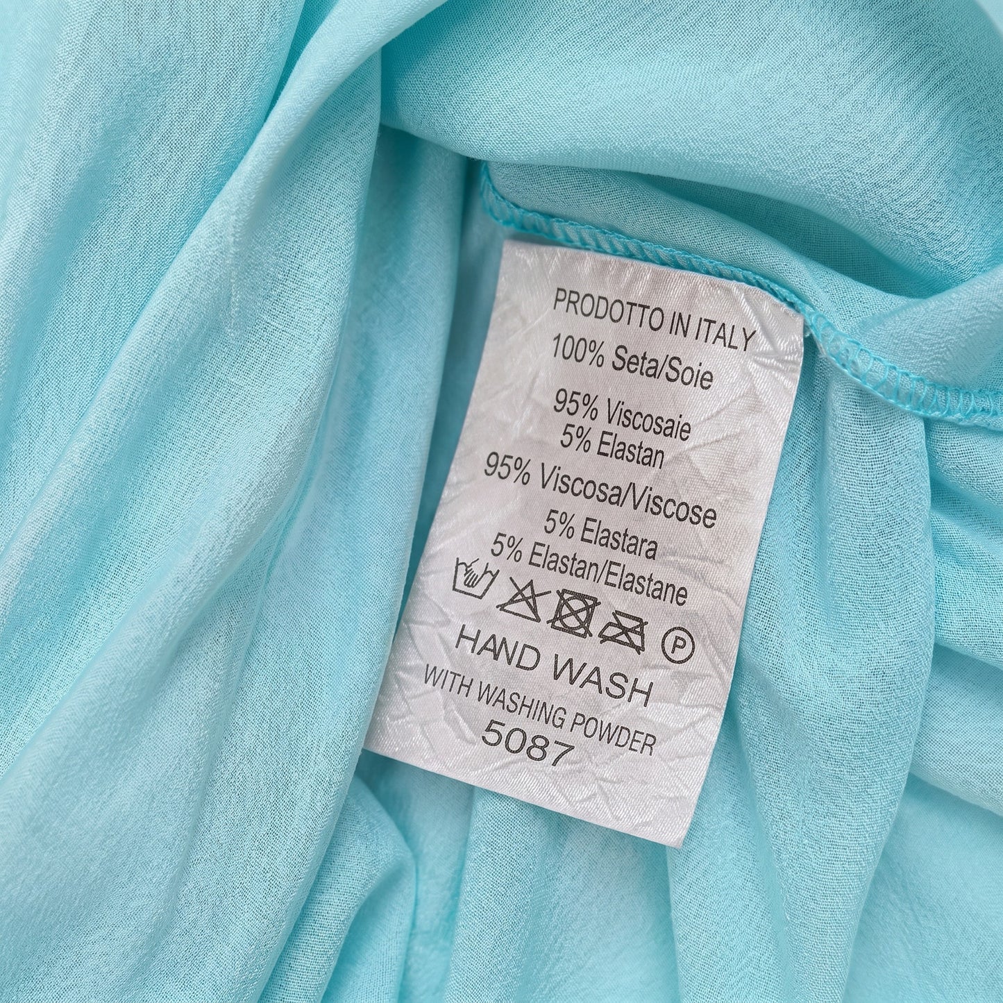 Italian 100% Silk Aqua Mint Smocked Waist Maxi Dress | Balloon Sleeves | Ruffle Hem I Italy